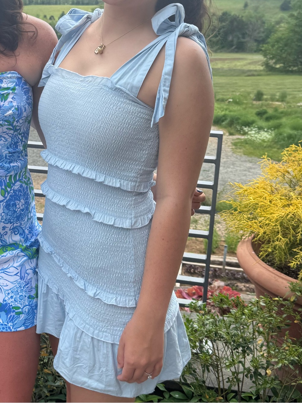 Light Blue Smocked Tie-Shoulder Mini Dress Altard State